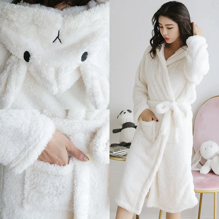 White/Pink Kawaii Midi Hoodie Bathrobe SP1711585