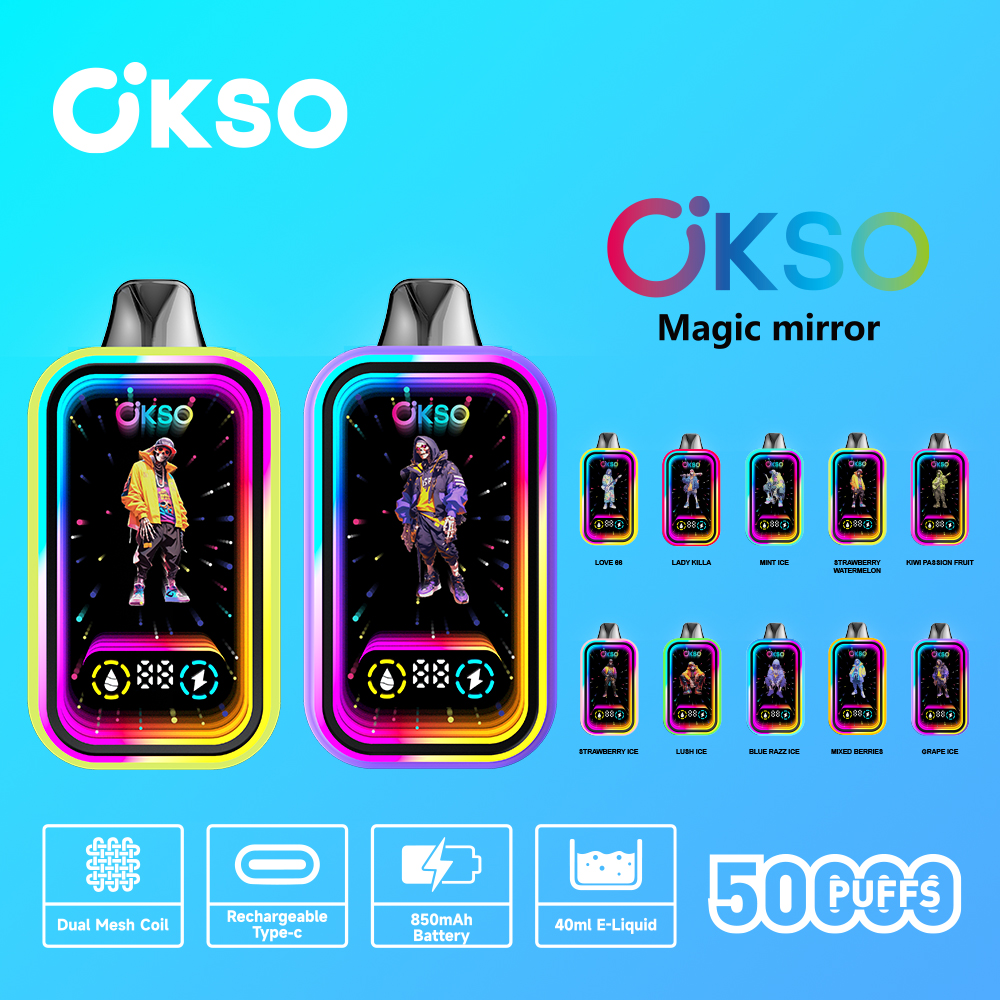 OKSO Magic Mirror 50000 50K Puffs Original Edition Dual Mesh LCD Display Disposable Vape(Box of 10) mysite fumotvapeshop