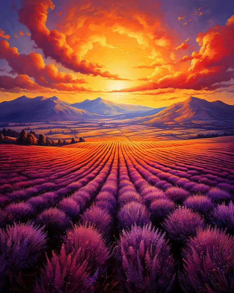 Lavender Field Sunset 40*50(Canvas) Diamond Painting gbfke