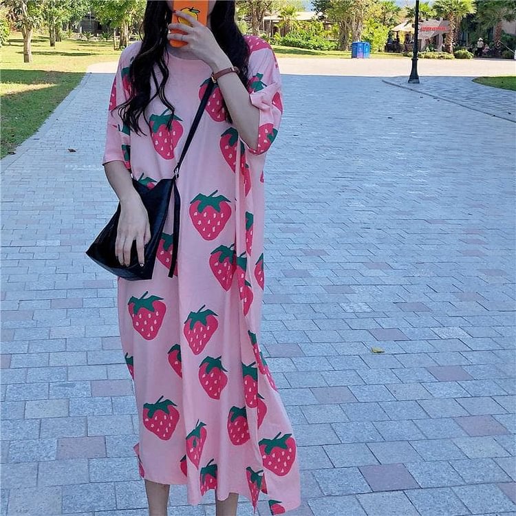 Pink Strawberry Maxi Dress SP13967