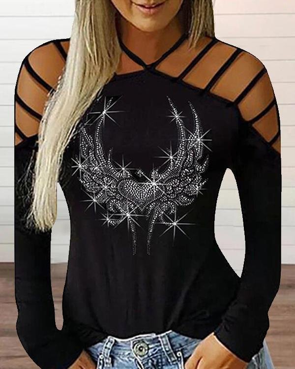 Sequins Cold Shoulder Long Sleeves Casual Sexy Blouses