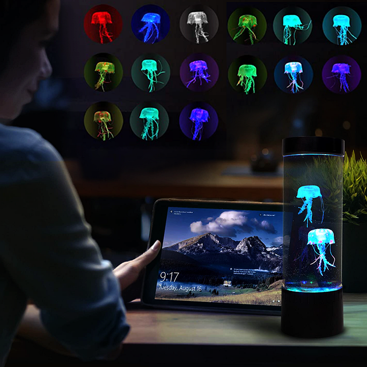 LED Mini Aquarium Tank Night Light Speaker - Air Bubble Color Changing Mood Lamp For Deep-Sea Ambiance - Appledas