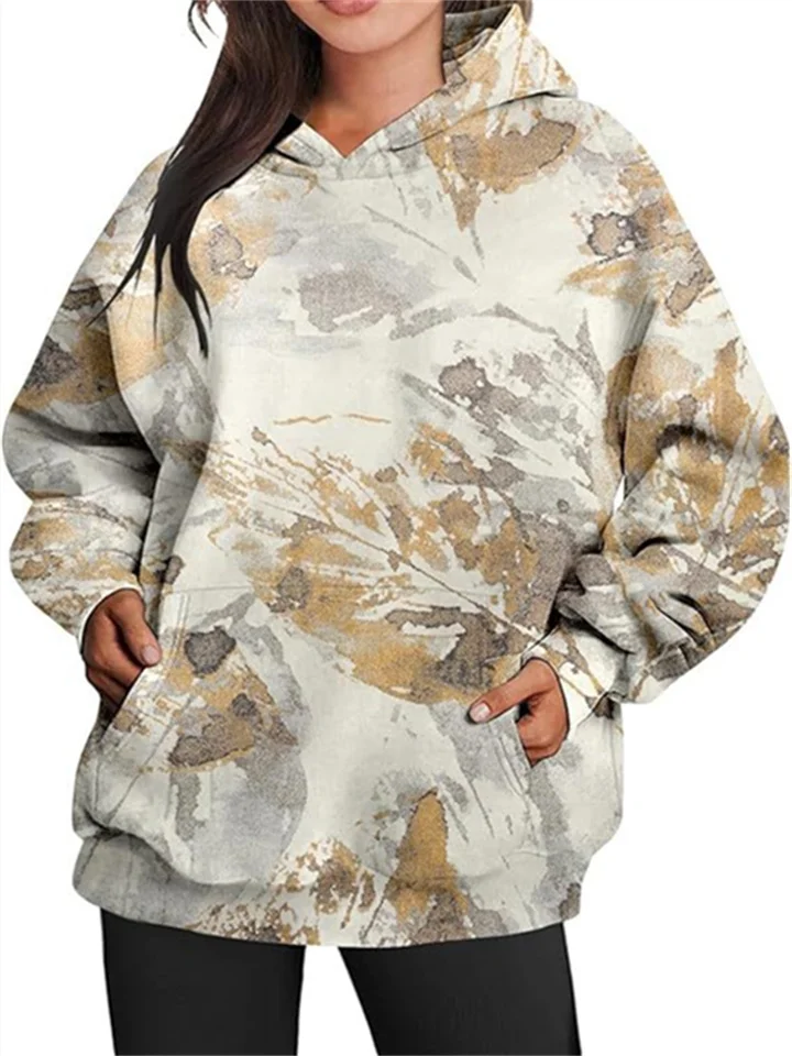 Autumn New Women's Camouflage Hoodie Maple Leaf Print Oversized Sports Hooded Sweatshirt with Pockets Casual Comfortable Sweatshirt-JRSEE