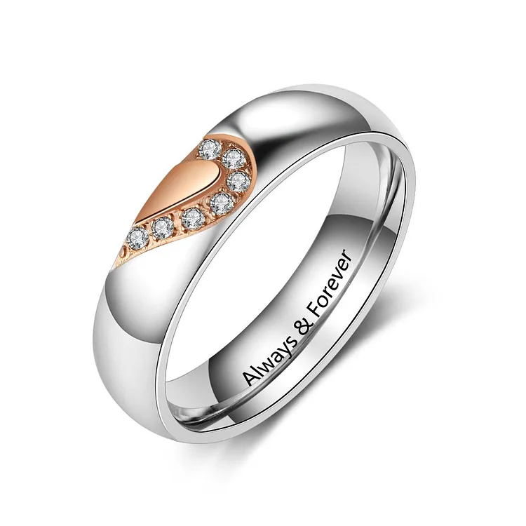 Promise Rings for Couples Lovers Personalized Half Heart Matching Custom Ring for Her Bands Ring Stainless Steel
