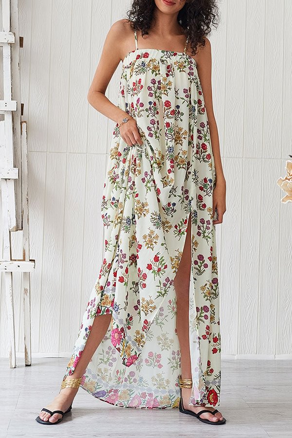 Floral Print Sleeveless Slit Maxi Dress - BlackFridayBuys