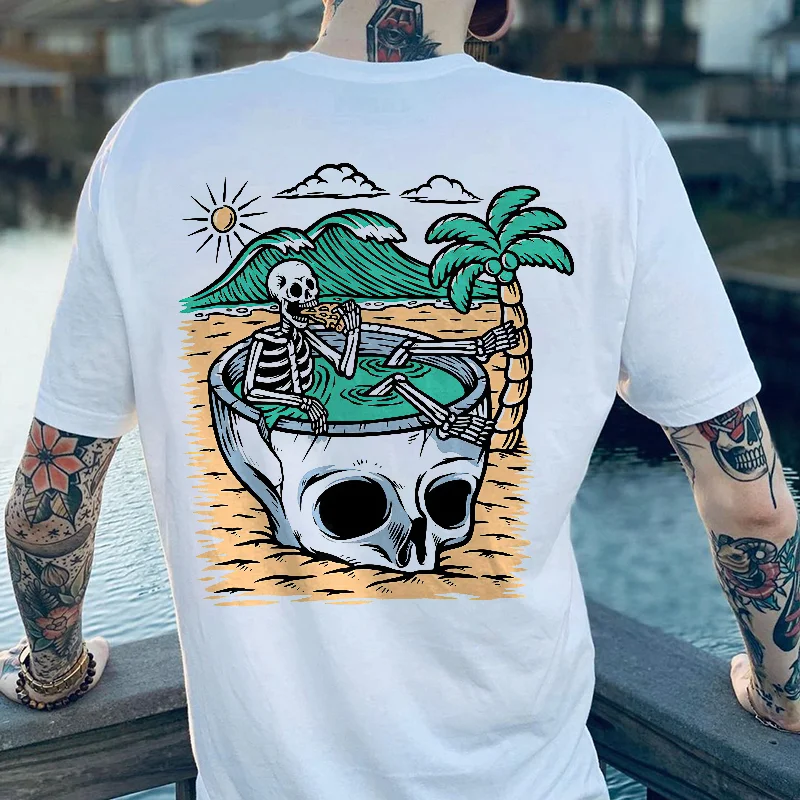 Skull's On Holiday Beach Printed Men's T-shirt -  
