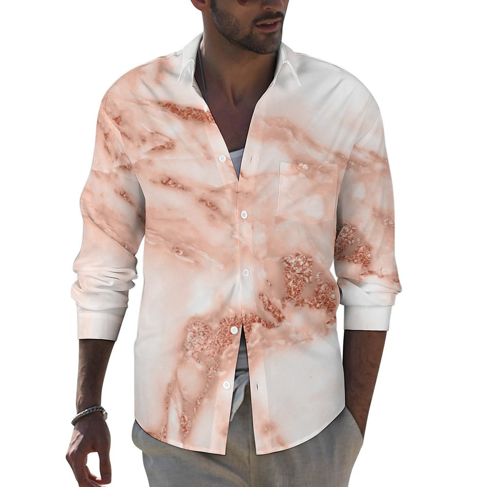slim fit dress slacks Hi-Tie Black Floral Top Rose Gold Floral Silk Men's Long Sleeve Shirt, XL main image 1