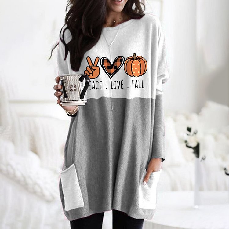 Halloween Print Crew Neck Panel Casual Tunic