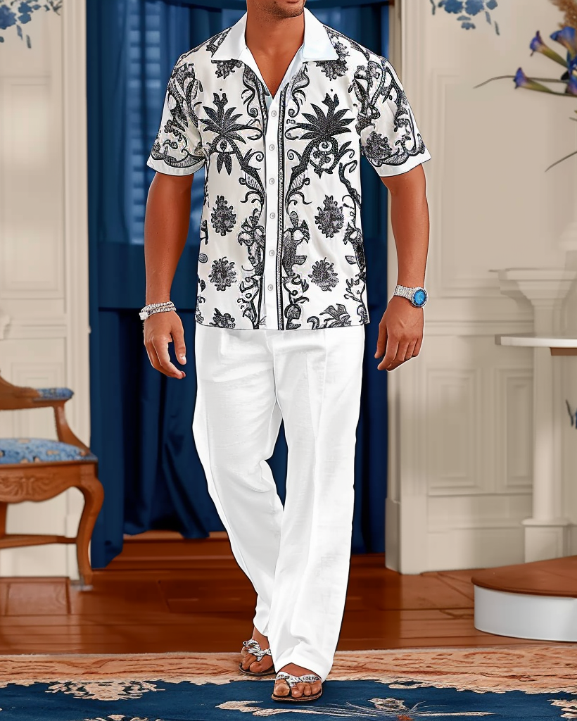 Men's Gorgeous Ethnic Floral Pattern Walking Suit 011