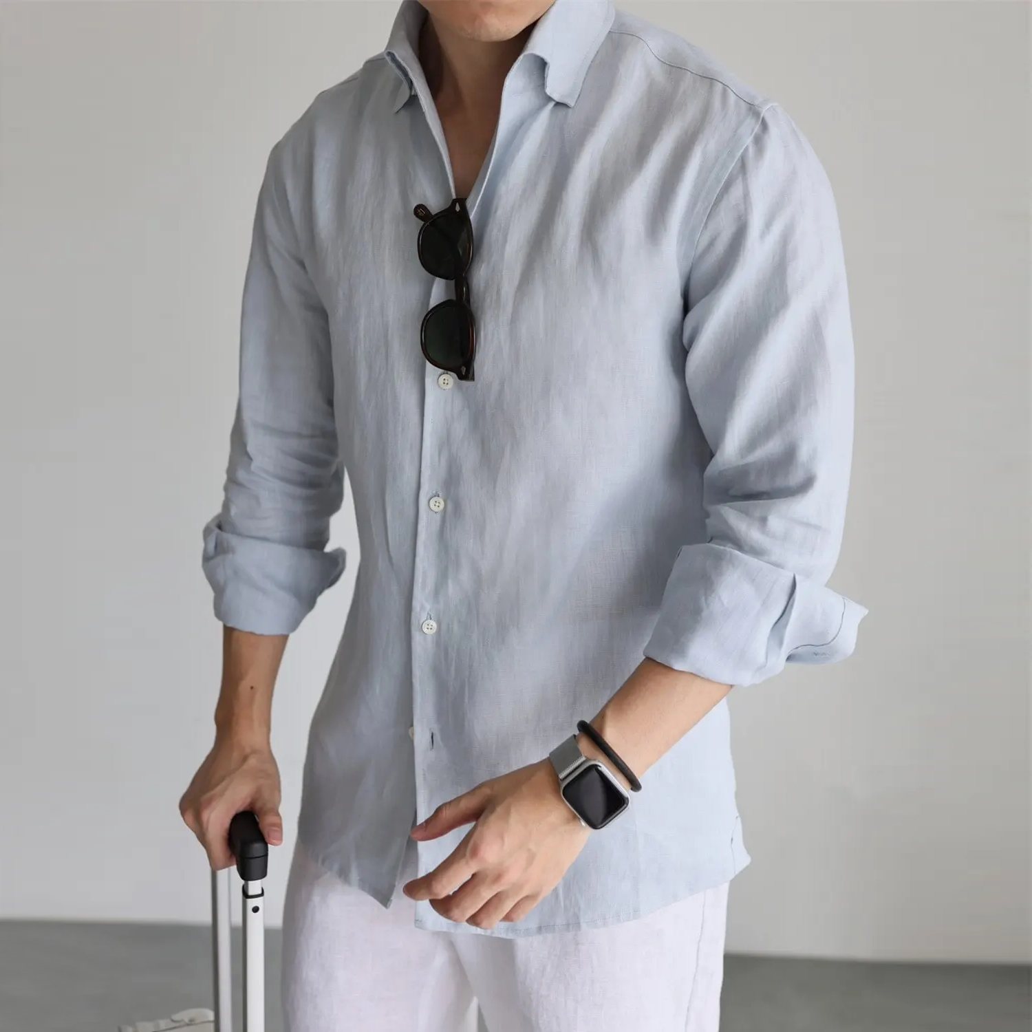 100% European Linen Shirt Camp Collar for Men Casual Business REAL SILK LIFE