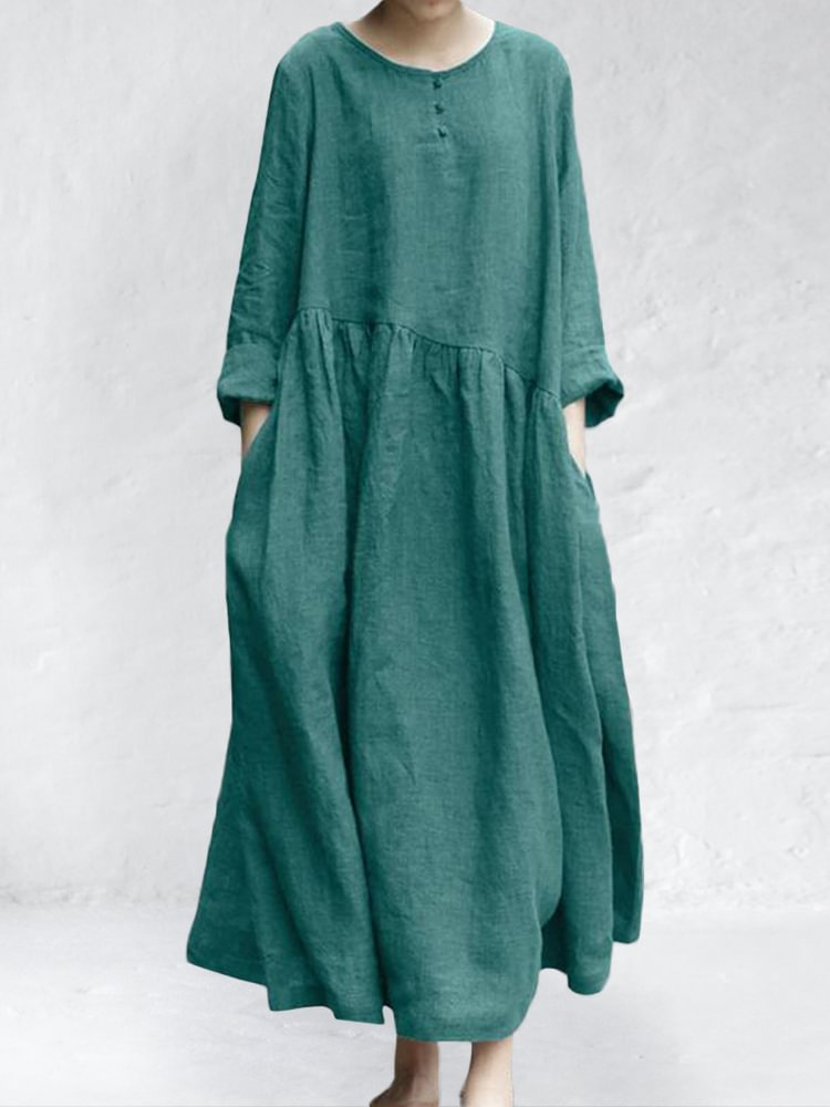 Vintage Pleated Wide Skirt Maxi Dress