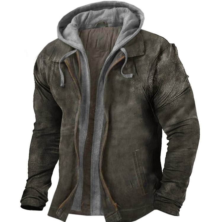 Men's Outdoor Retro Deerskin Fleece Patchwork Hooded Jacket