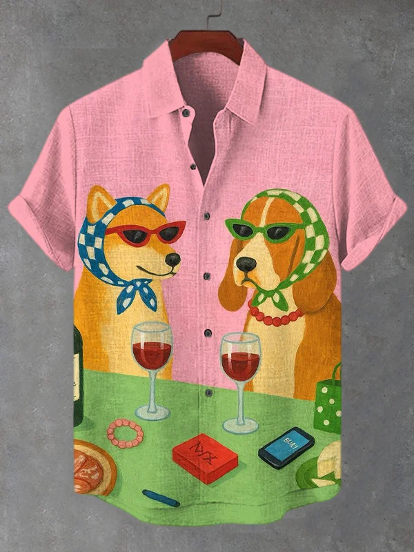 Men's Dog Party Art Print Casual Shirt