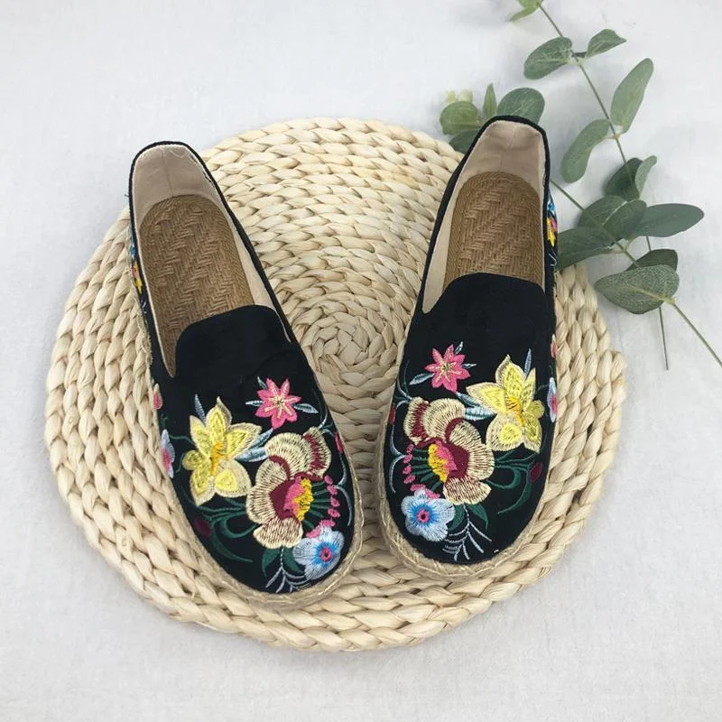 Uforever21 - Women Slip On Floral Embroidered Breathable Casual Shoes