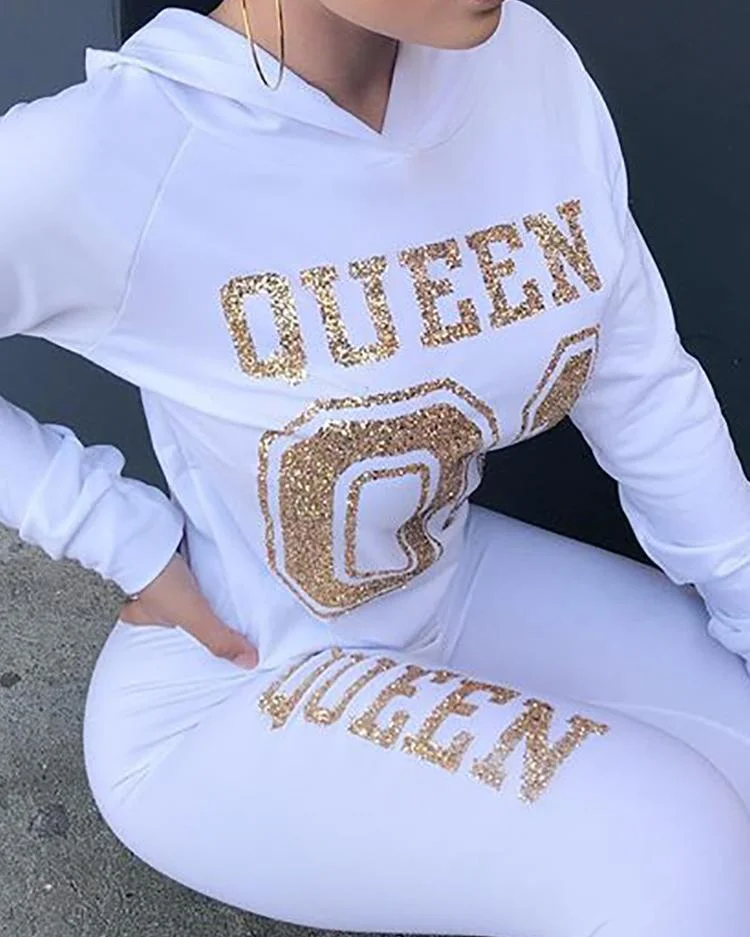 Fashion Hot Stamping Hooded 2pcs Casual Suit Sets P11577