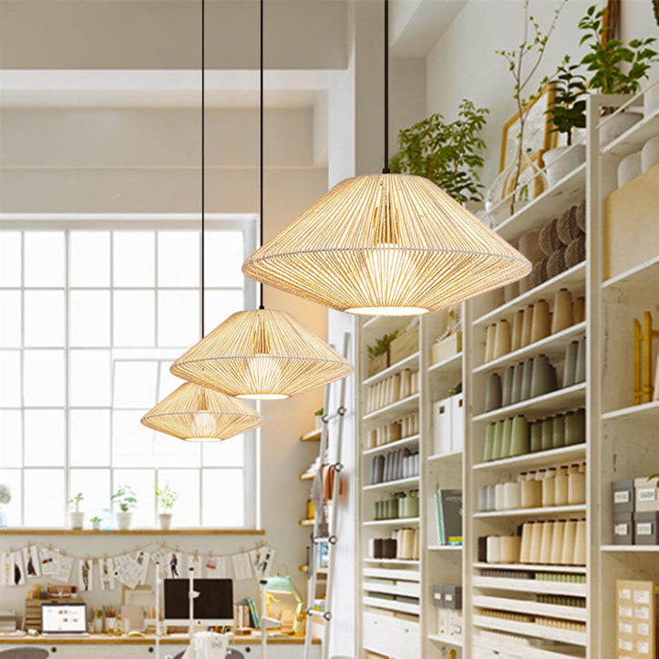 Retro Woven Hemp Rope Pendant Light Over Kitchen Island
