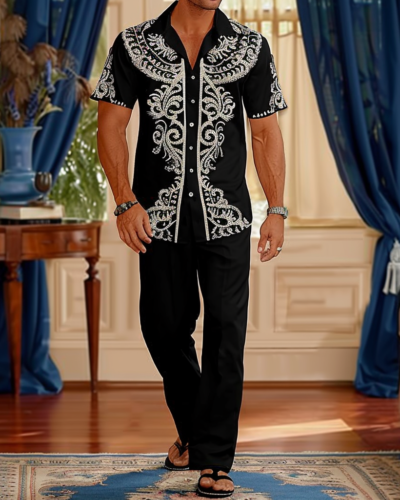 Men's Gorgeous Ethnic Floral Pattern Walking Suit