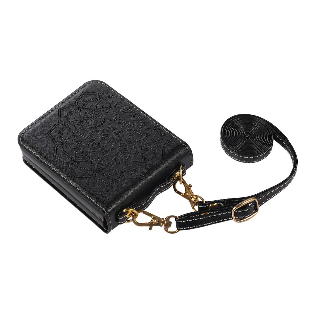 Crossbody Vintage Mandala Embossed Leather Phone Case With Lanyard For Galaxy Z Flip3/Flip4