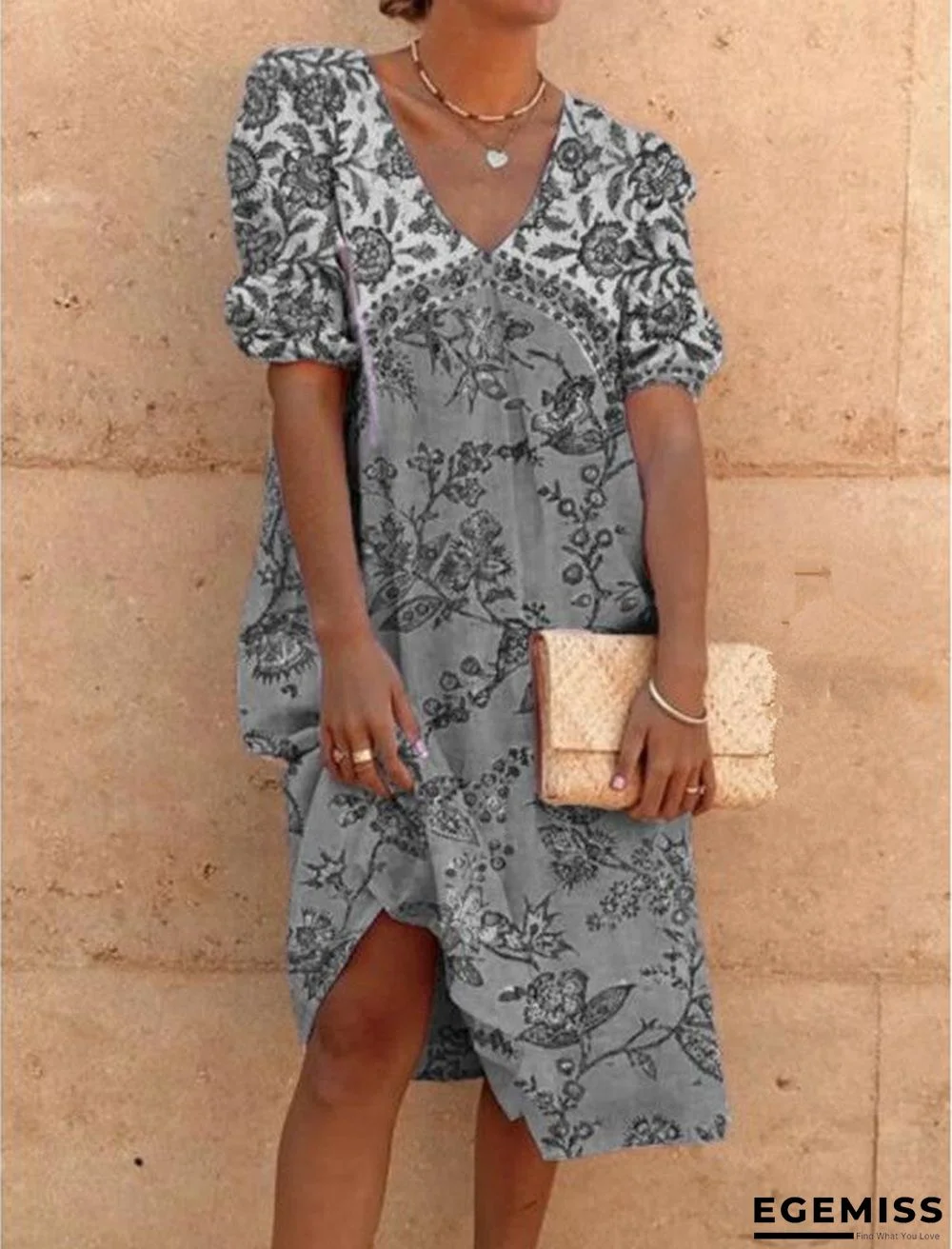 Plus Size Vintage Boho Holiday Casual Half Sleeve Shift Casual Dresses | EGEMISS