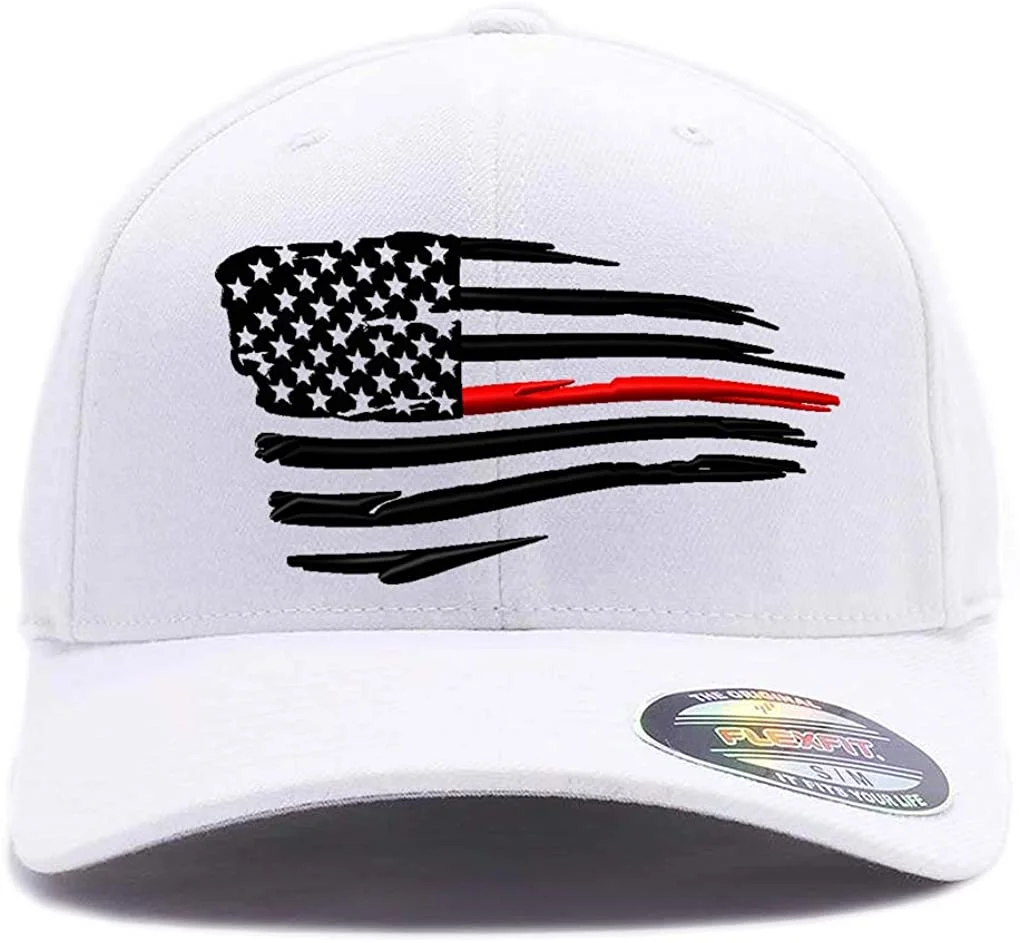Thin Red Line Waving USA Flag. Embroidered Wool Blend Cap