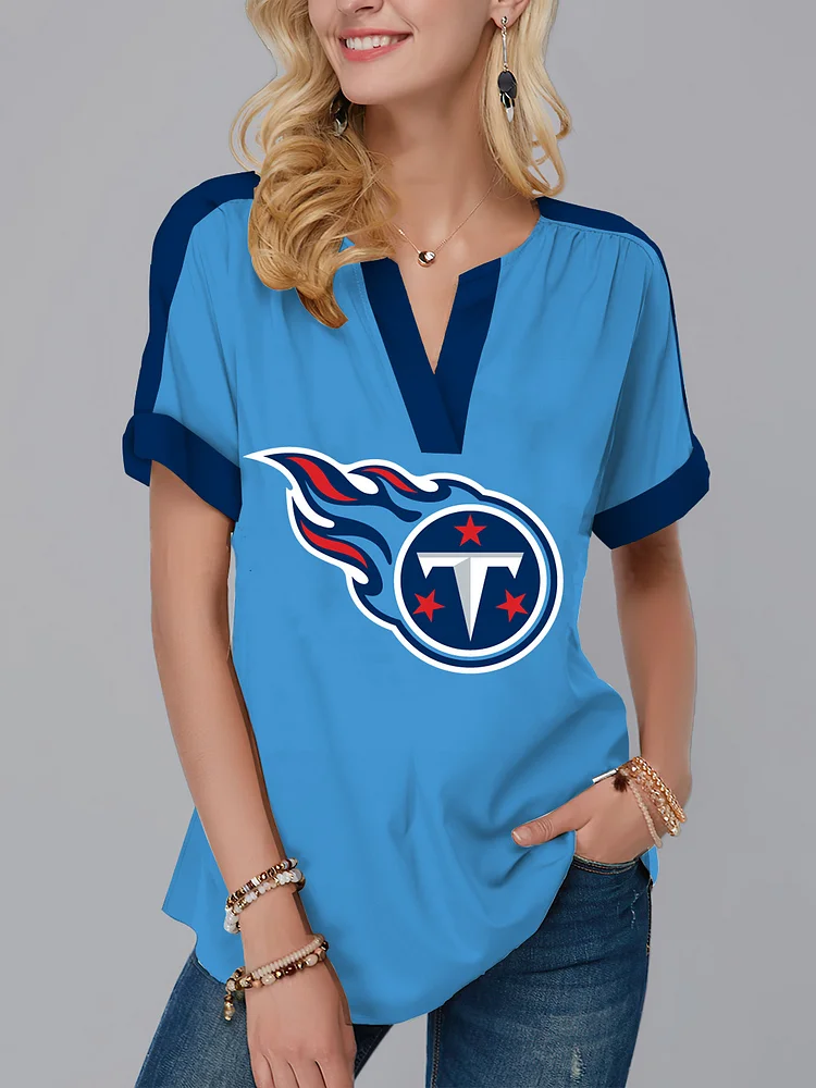 Tennessee Titans  Fashion Short Sleeve V-Neck Shirt