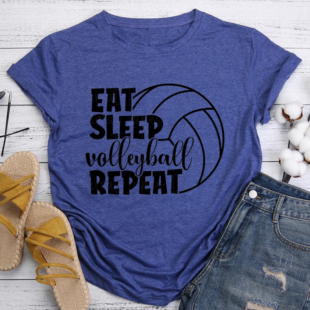 Eat Sleep Volleyball Repeat Round Neck T-shirt-Guru-buzz