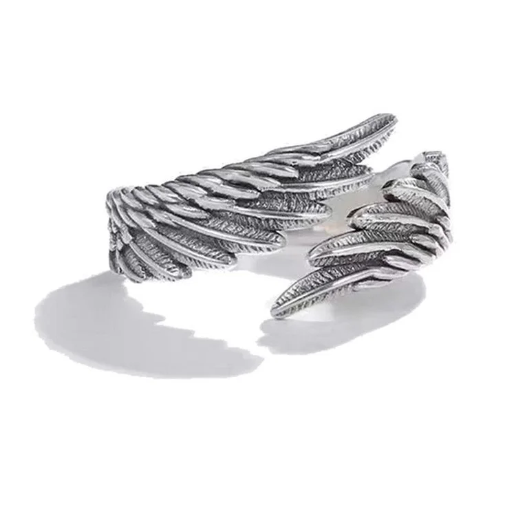 S925 Vintage Angel Wings Open Silver Ring