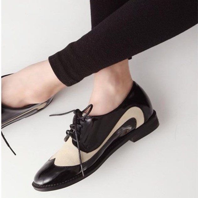 Beige and Black Women's Oxfords Lace up Brogues Vintage Shoes |FSJ Shoes