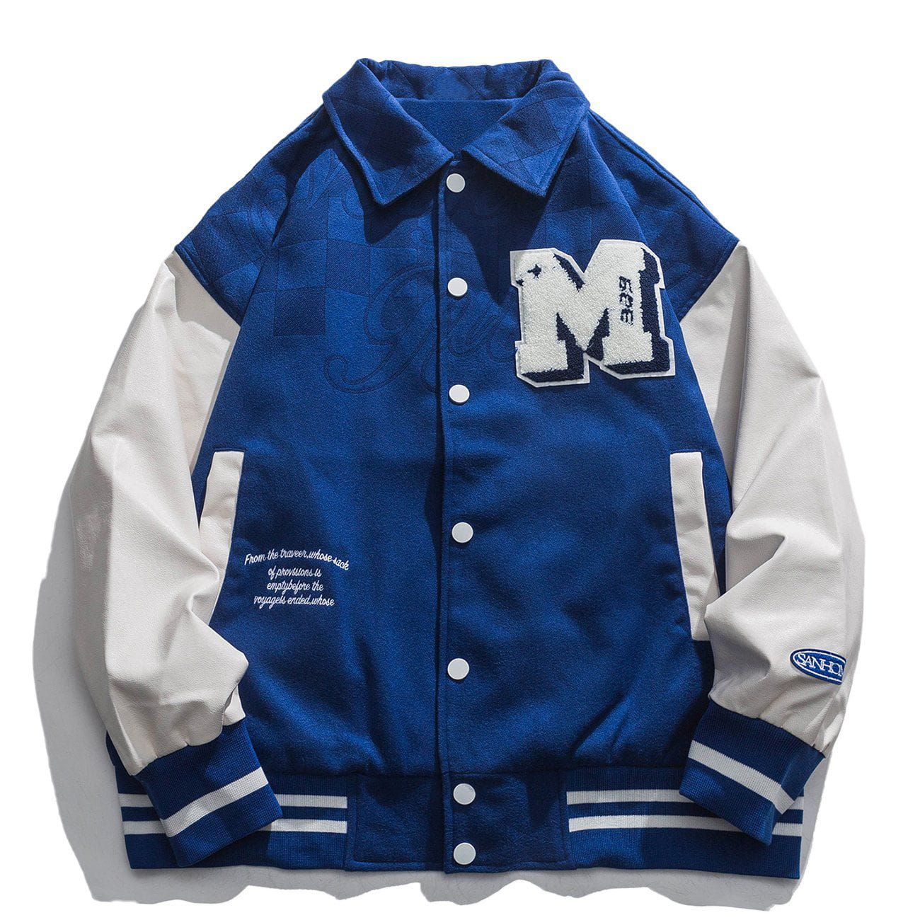 M Texture Flocking Panel Varsity Jacket