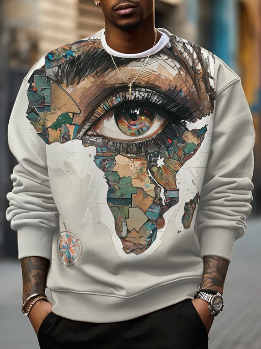 Men's Black Women's Eyes African Map Art Print Casual Sweatshirt