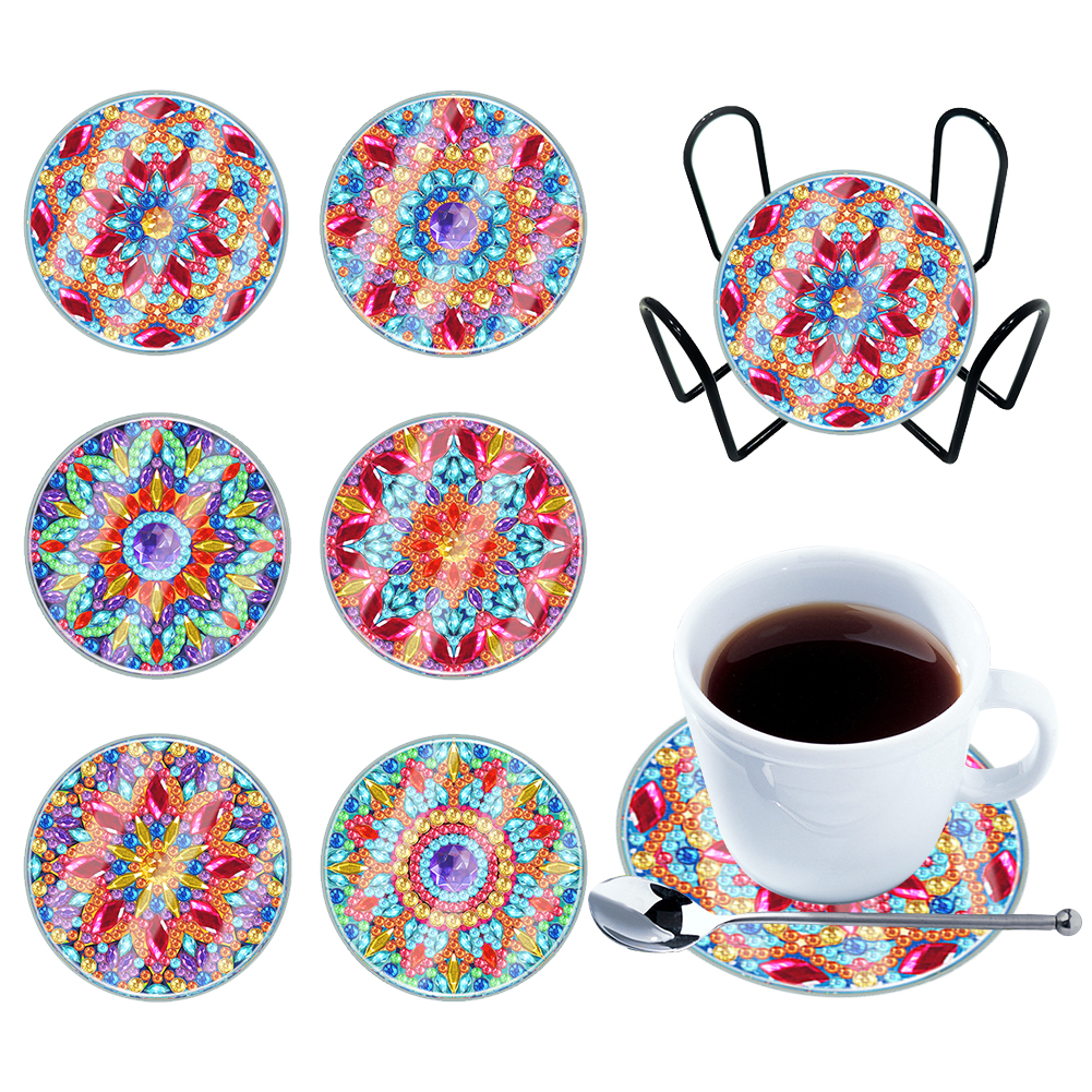5D DIY Diamond Painting Mandala acrylic Round Coaster Cup Cushion Kits - 8  pack