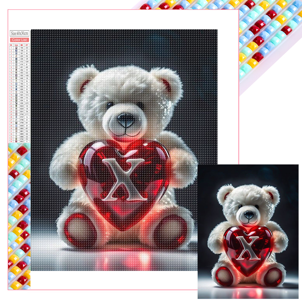 Heart Bear Letter X - Full Square - Diamond Painting(35*45cm)