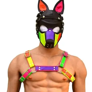 pornhint Pornhint Hand made Leather dog mask Pup play, Puppy Mask, BDSM mask, Petplay hood With matching harness