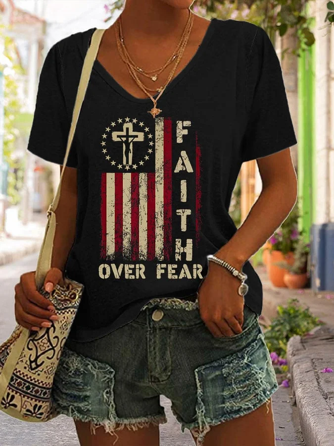 Faith Over Fear Flag Print Women's T-shirt