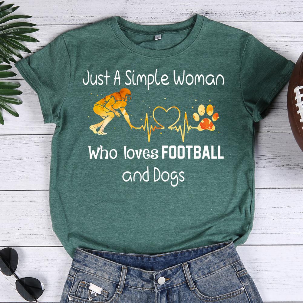just a simple woman who loves football and dogs Round Neck T-shirt-0020347-Guru-buzz