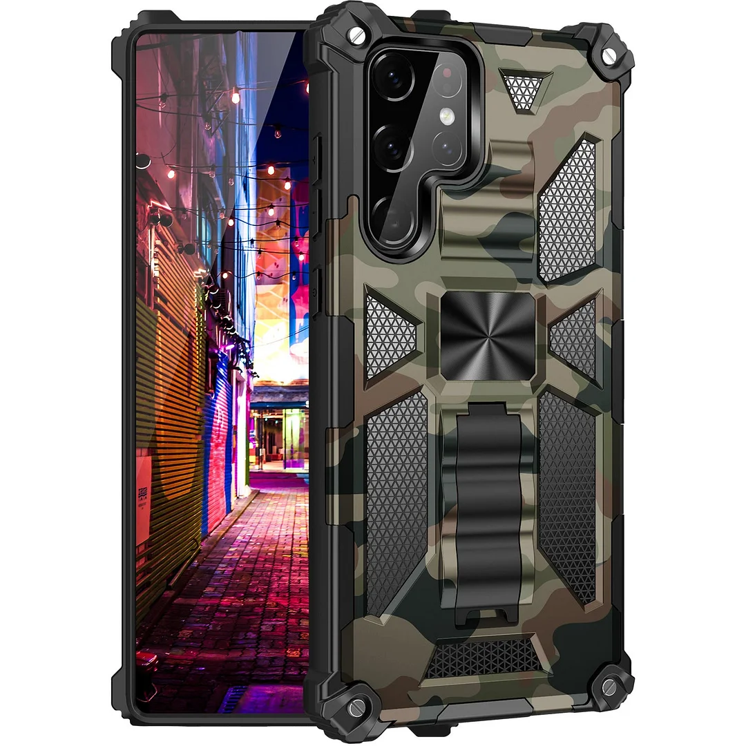 Camouflage Luxury Armor Shockproof Case With Kickstand For Galaxy S22Ultra