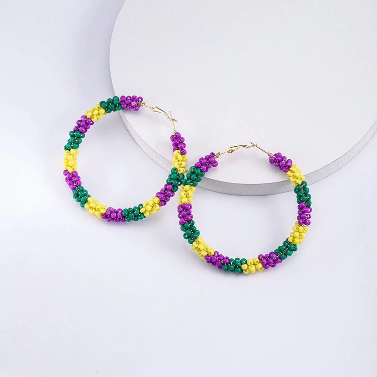 Women's Handmade Colorful Beads Circular Hoop Earrings