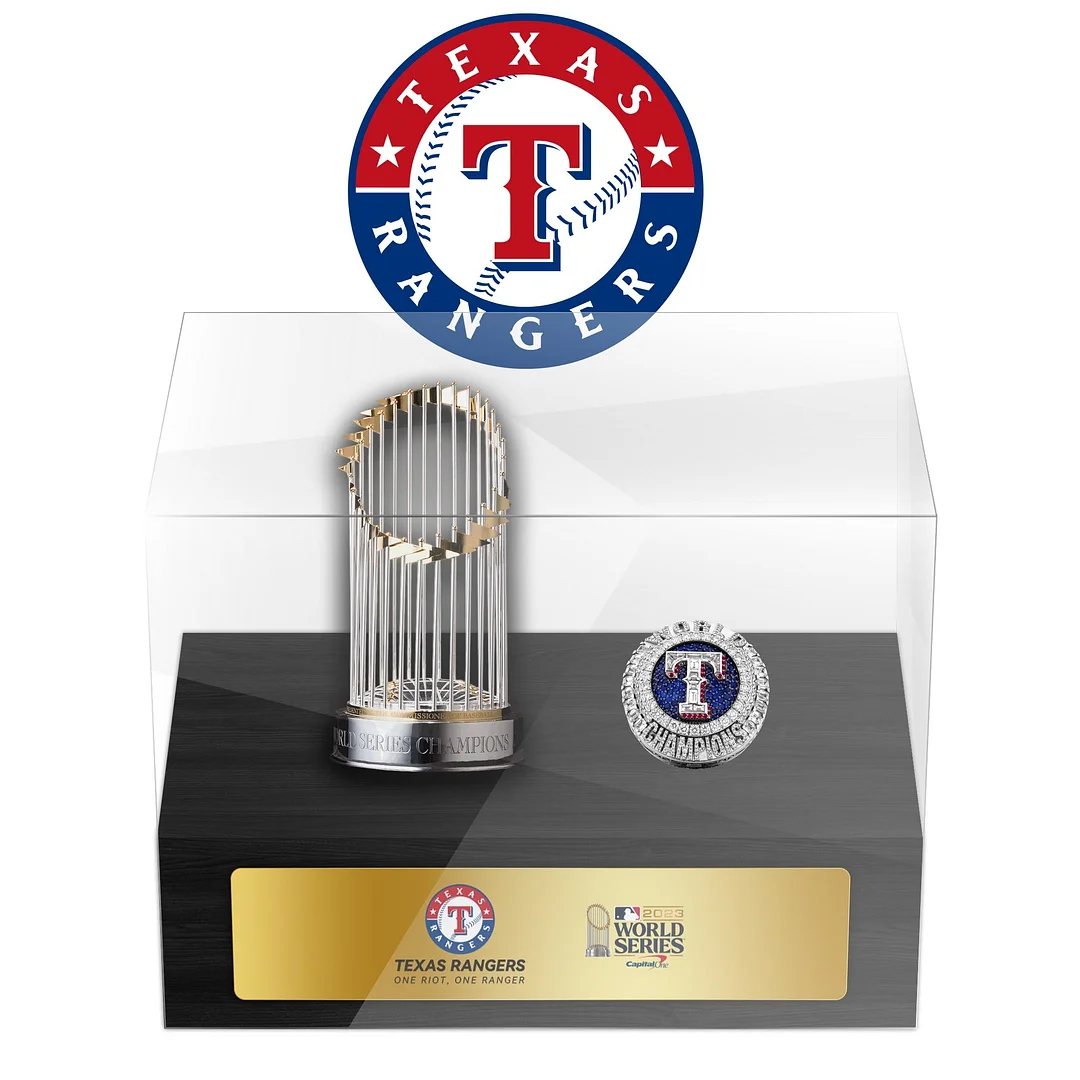 Texas Rangers  MLB World Series Championship Trophy And Ring Display Case