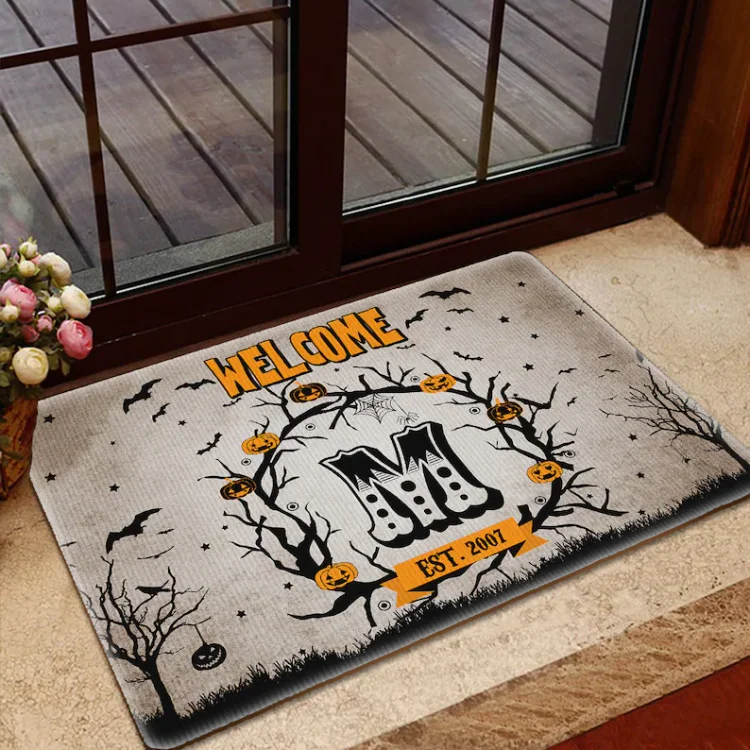 Personalized Letter Doormat Halloween Pumpkin Doormat Home Decor