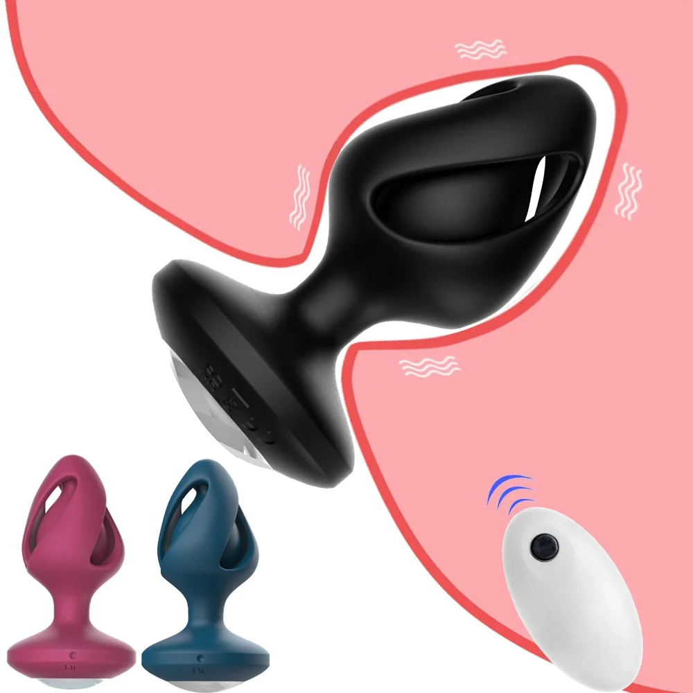 Hollow 10 Band Silicone Anal Plug With Remote Control - Rose Toy