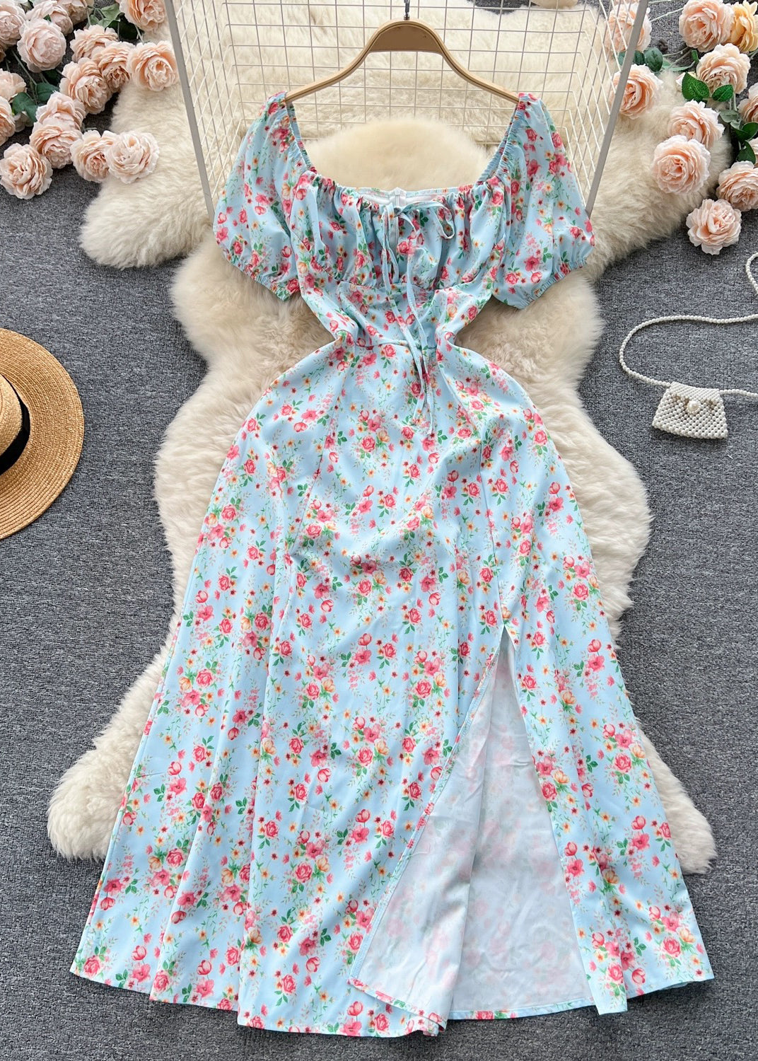 Casual Apricot Side Open Stand Collar Cotton Dresses Long sleeve