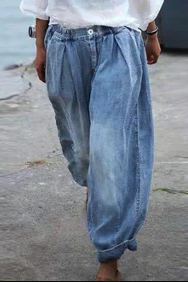 Casual Solid Fold Loose Wide Leg Bottoms - Life is Beautiful for You - SheChoic
