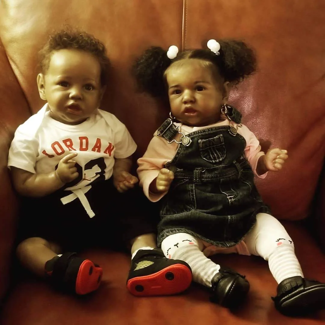 20'' African American Black Newborn Silicone Twin Sisters Irma and Barbara Toddler Silicone Reborn Baby Doll