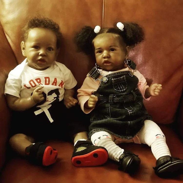 African American 12'' Mini Twins Sister Irma and Barbara Realistic Black Reborn Baby Doll Girls That Look Real By Dollreborns®