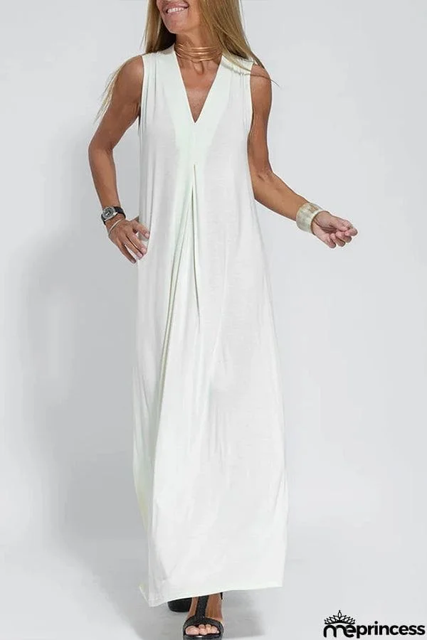Women Casual Solid Color Sleeveless Maxi Dress