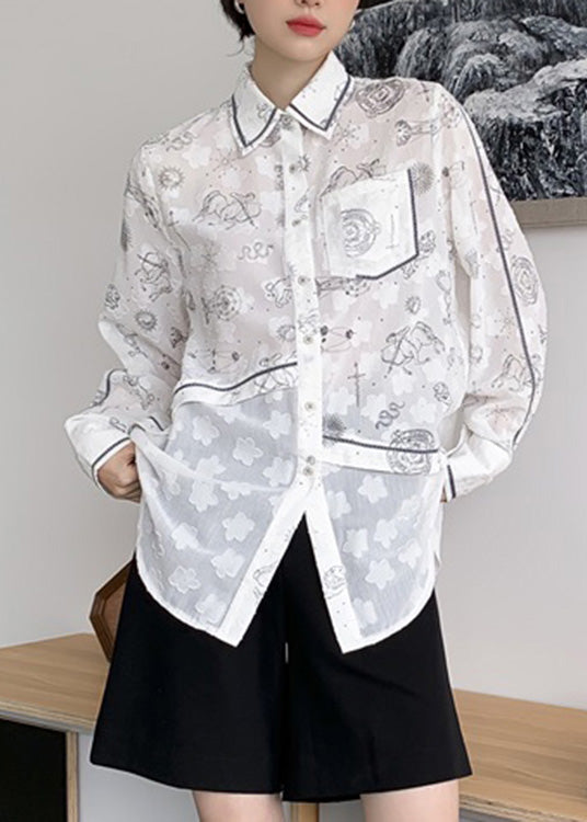 Piped Peter Pan Short Sleeve Shirt - White
