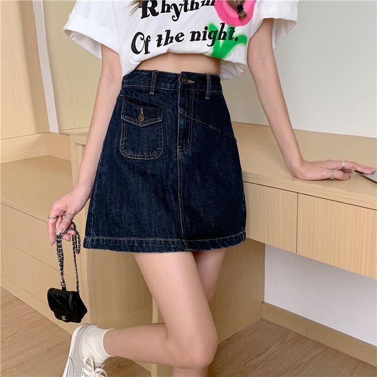 Pocket Detail Denim Mini A-Line Skirt YP4169