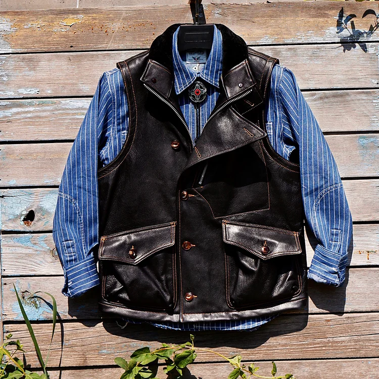 TIMSMEN Vintage Casual Hunting Multi-pocket Leather Vest