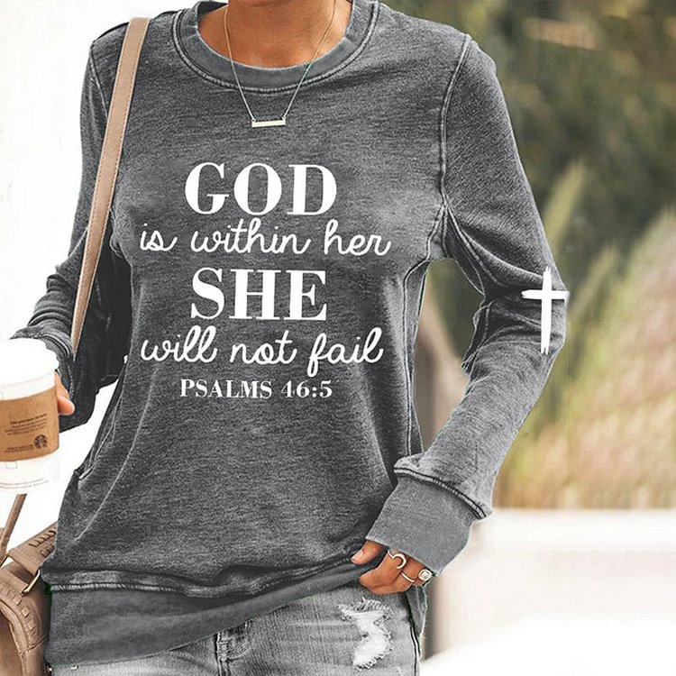 VChics Women's Faith God Is Within Her She Will Not Fail Print Sweatshirt