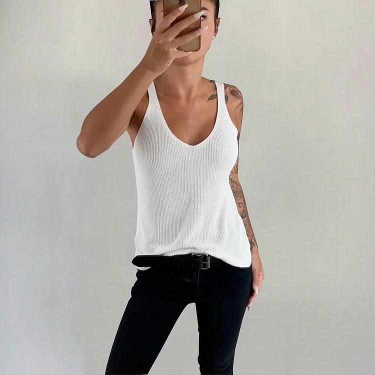 Casual Solid Color U Neck Sleeveless Tank Top